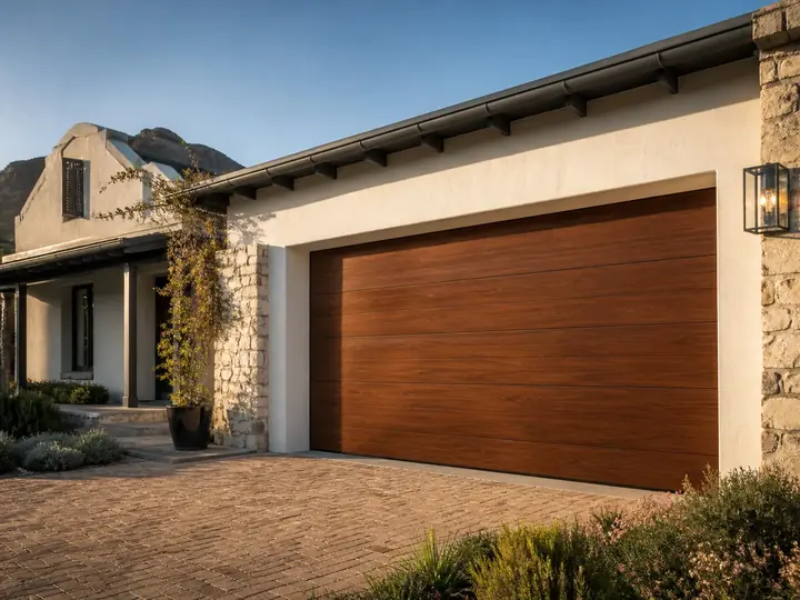 New timber-look sectional garage door at a Cape Town home
