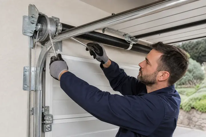 Cape Town garage door technician inspecting a door mechanism